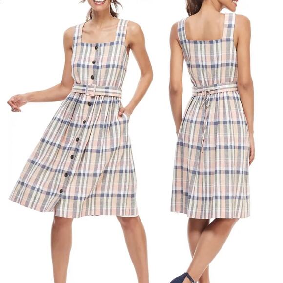 GAL MEETS GLAM COLLECTION Peyton Belted Button Up Plaid Sundress Size 2 NWT - Picture 1 of 15